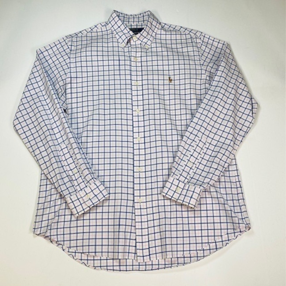 Polo Ralph Lauren Mens Large Classic Fit Tattersall Check Shirt Blue Pink White